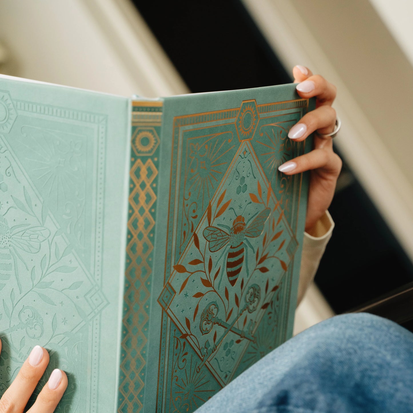 8x8 Keeper of the Bees in Soft Teal - Dot Grid Notebook