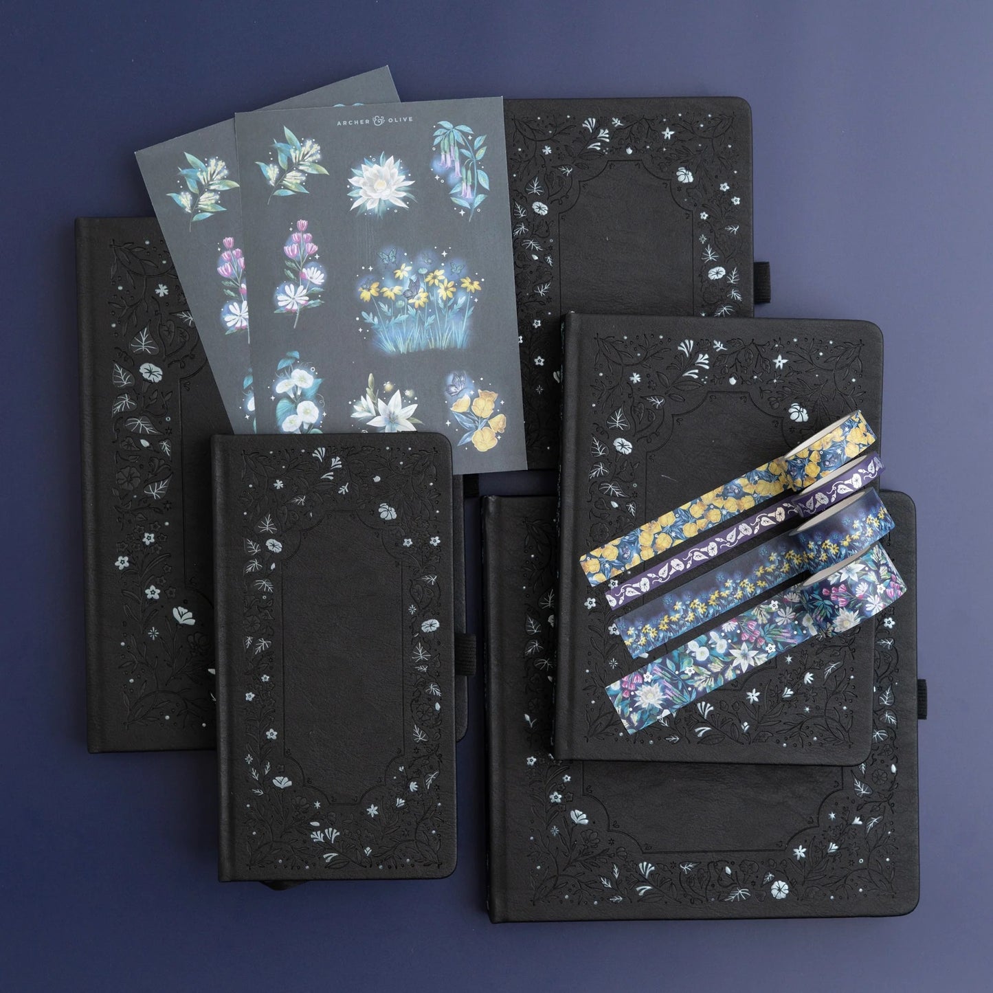 A5 Midnight Floral - Dot Grid Notebook