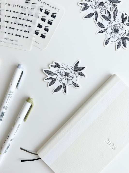 Black Peony Die Cut Sticker