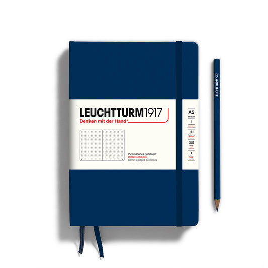 Medium A5 Navy Blue - Dotted Hardcover Notebook