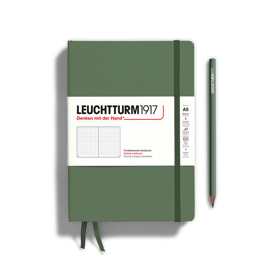 Medium A5 Olive Green - Dotted Hardcover Notebook