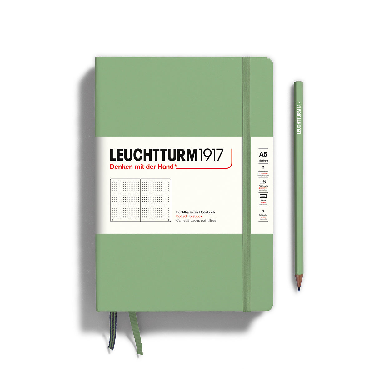 Medium A5 Sage Green - Dotted Hardcover Notebook