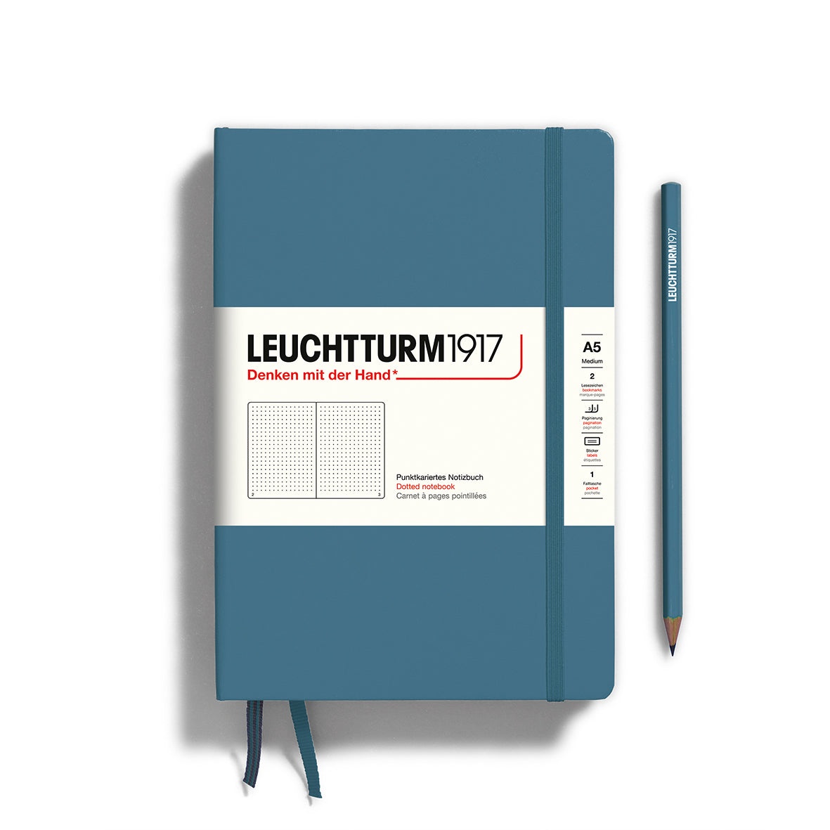 Medium A5 Stone Blue - Dotted Hardcover Notebook