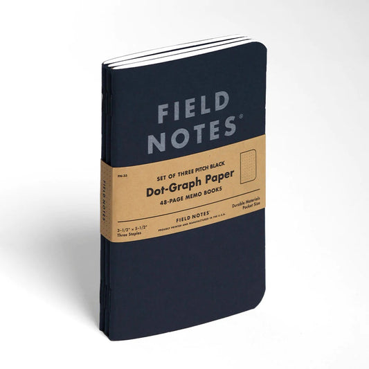 Field Notes - Pitch Black Notebook Set (3 Pack) - Dot Paper