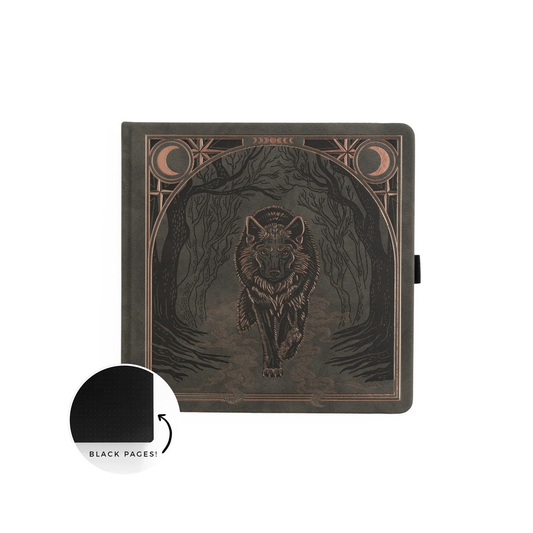 8x8 Wolf in the Night - Blackout Notebook - Square Dot Grid Notebook