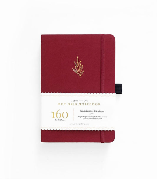 A5 Red Leaf - White Dot Grid Notebook