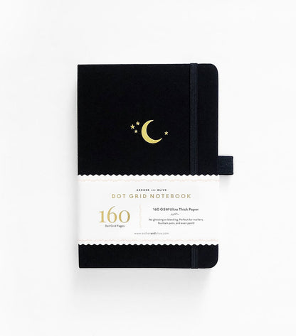 A5 Crescent Moon - White Dot Grid Notebook (Gold Edges)