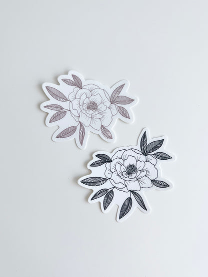 Black Peony Die Cut Sticker