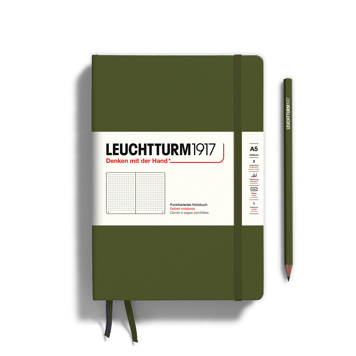 Medium A5 Army Green - Dotted Hardcover Notebook