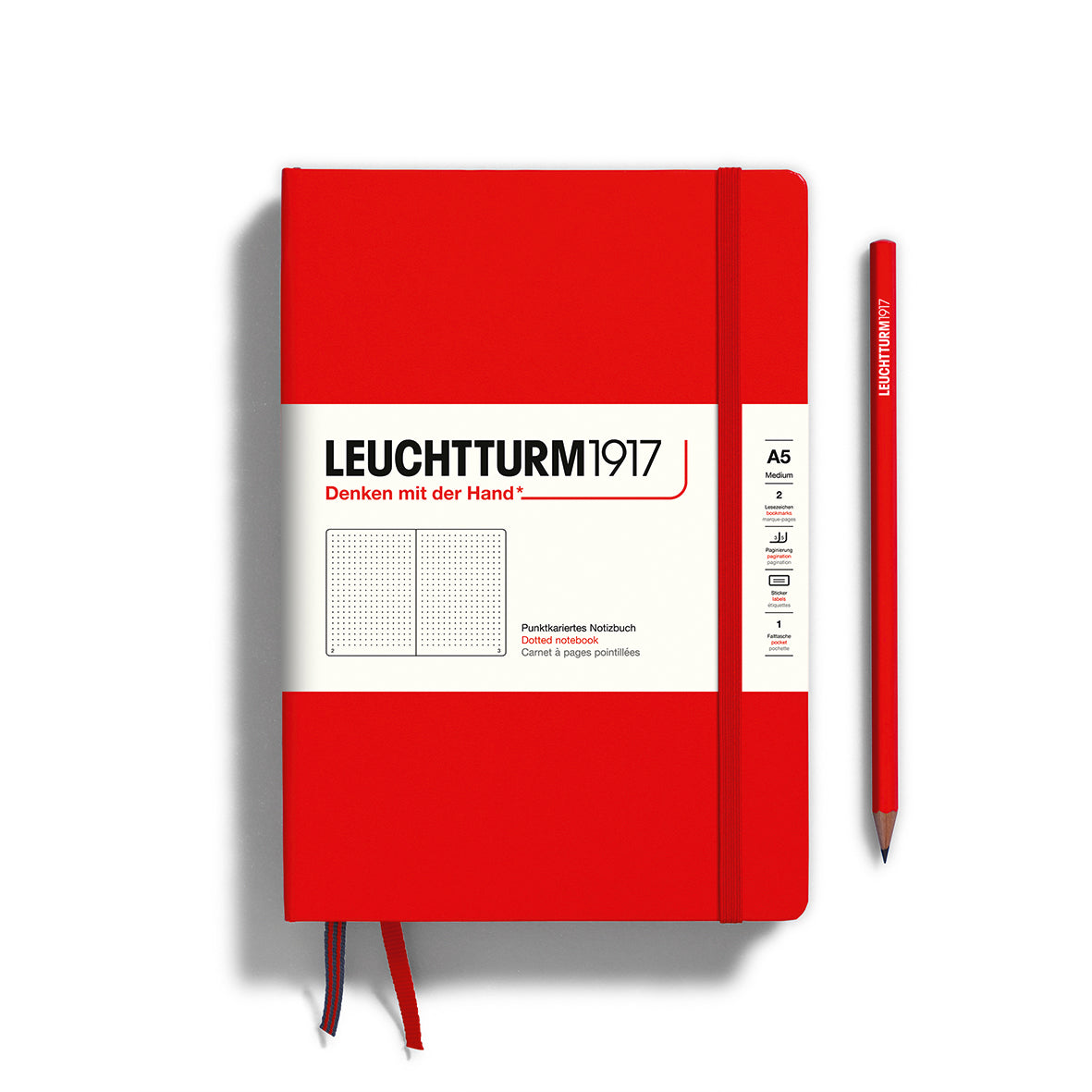 Medium A5 Red - Dotted Hardcover Notebook
